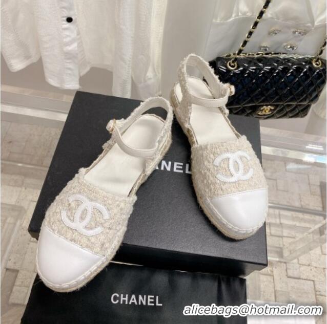 Grade Quality Chanel Tweed Open Espadrilles G38736 Natural/White