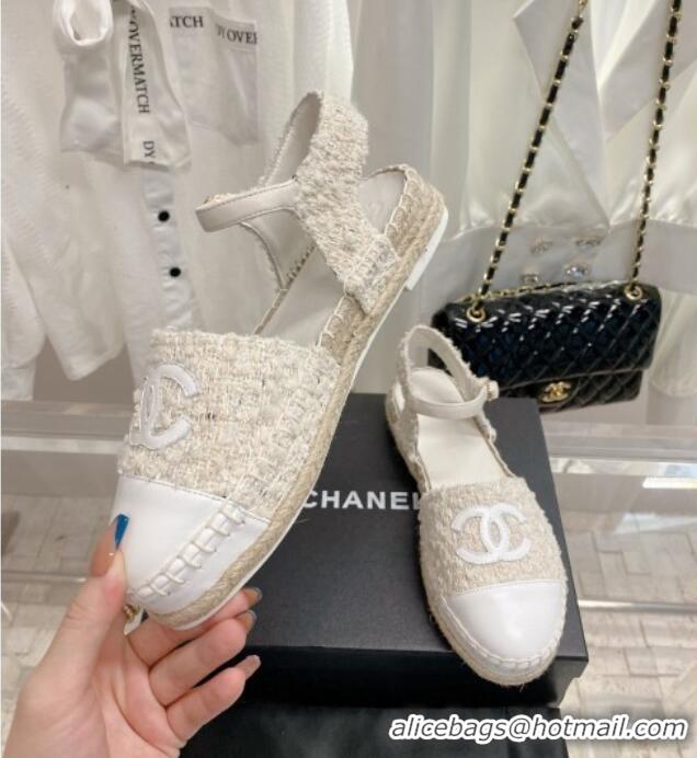 Grade Quality Chanel Tweed Open Espadrilles G38736 Natural/White