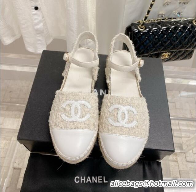 Grade Quality Chanel Tweed Open Espadrilles G38736 Natural/White