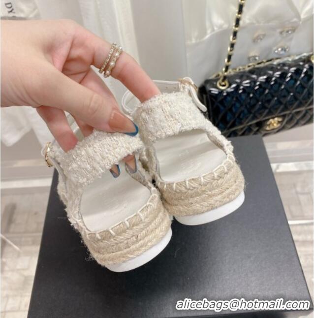 Grade Quality Chanel Tweed Open Espadrilles G38736 Natural/White