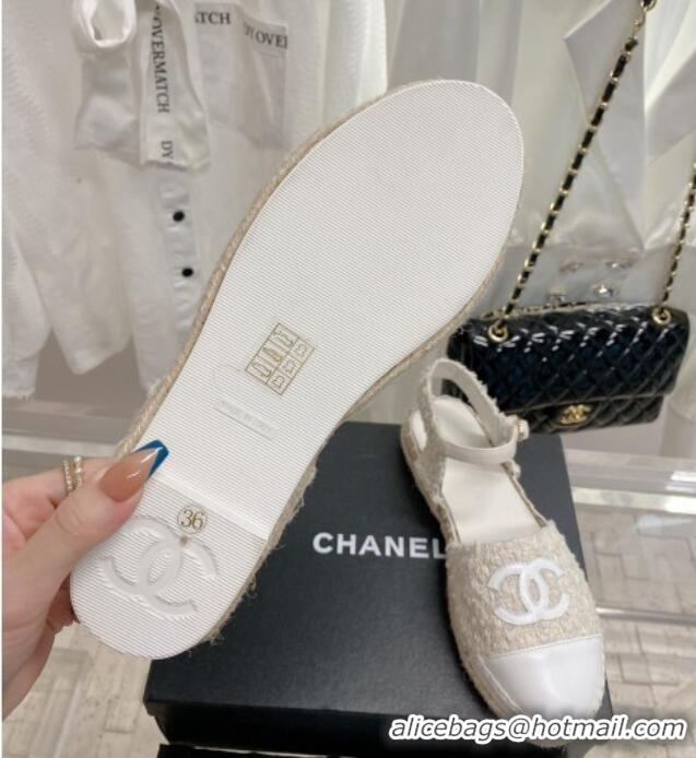 Grade Quality Chanel Tweed Open Espadrilles G38736 Natural/White