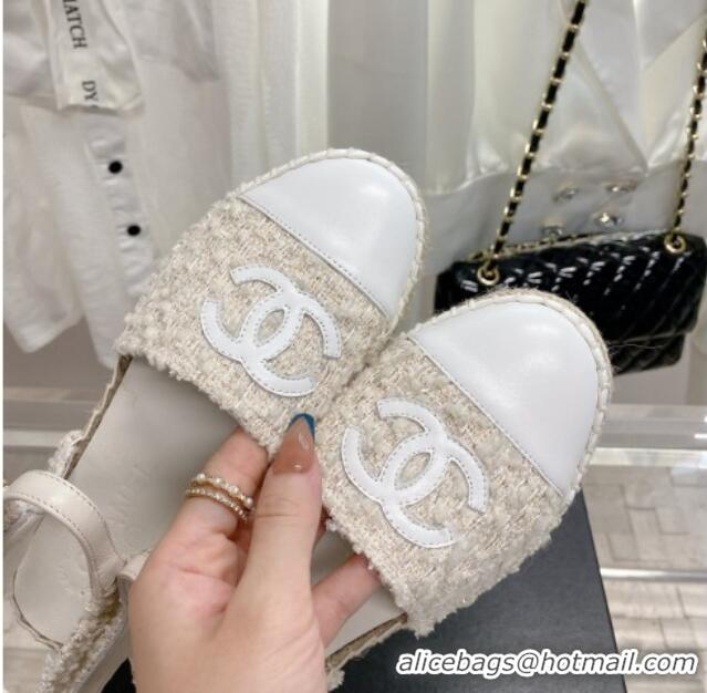 Grade Quality Chanel Tweed Open Espadrilles G38736 Natural/White