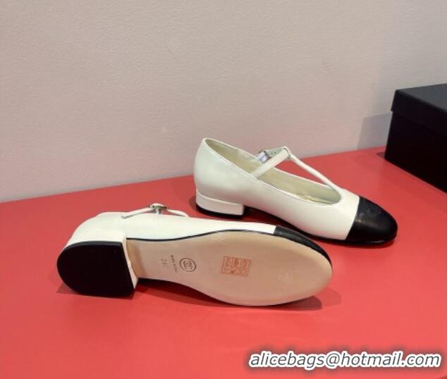 Best Grade Chanel T-Strap Leather Mary Janes G39562 White 022245