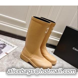 Charming Chanel Rubber Rain Boots Beige 022258