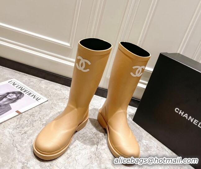 Charming Chanel Rubber Rain Boots Beige 022258