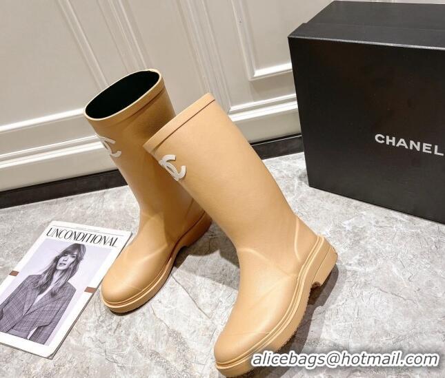 Charming Chanel Rubber Rain Boots Beige 022258