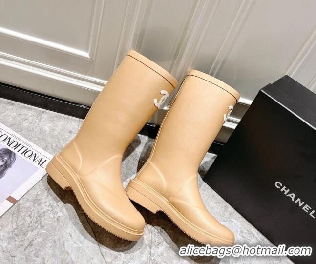 Charming Chanel Rubber Rain Boots Beige 022258