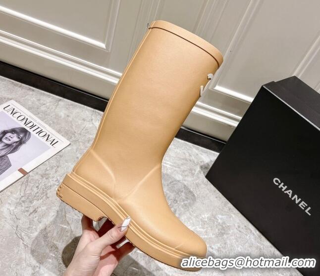 Charming Chanel Rubber Rain Boots Beige 022258