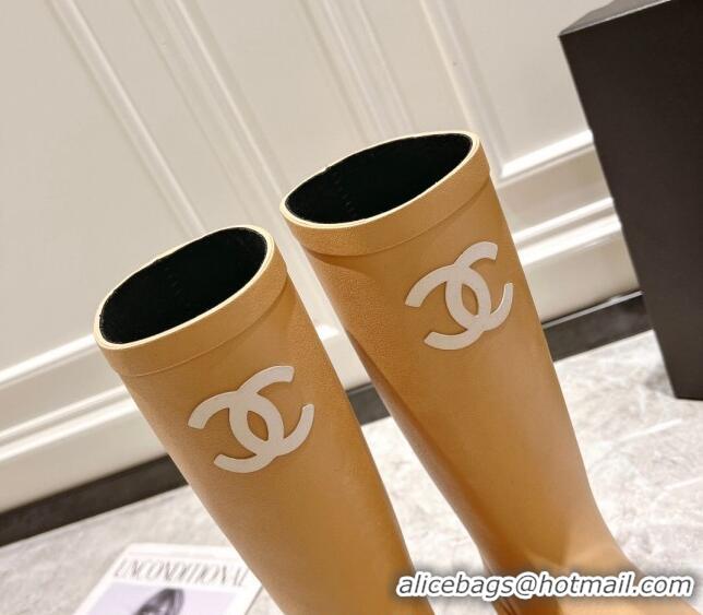 Charming Chanel Rubber Rain Boots Beige 022258