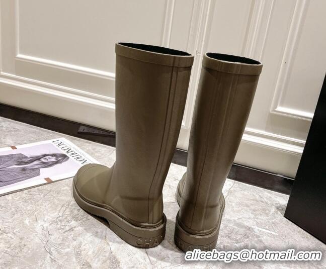 Luxury Chanel Rubber Rain Boots Olive 022259