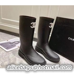 Good Quality Chanel Rubber Rain Boots Black 022260