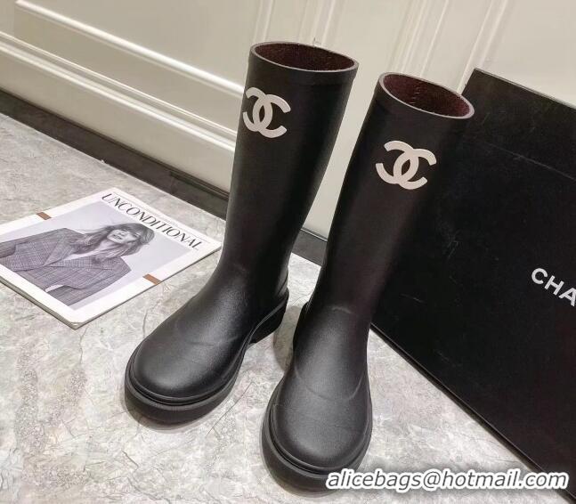 Good Quality Chanel Rubber Rain Boots Black 022260