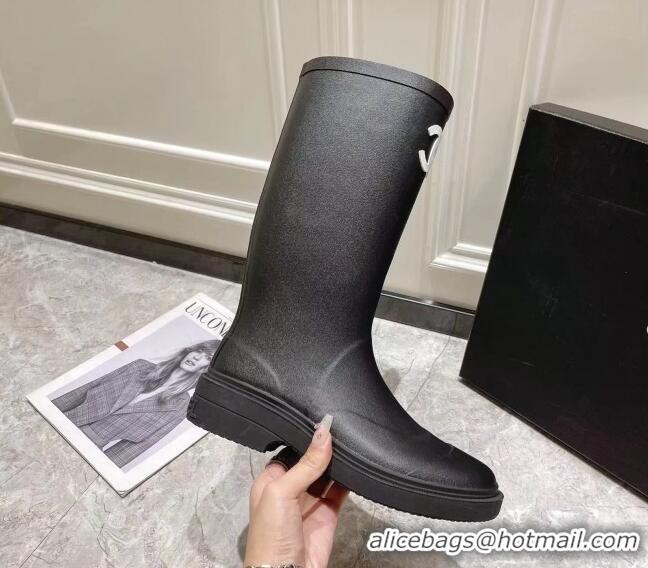 Good Quality Chanel Rubber Rain Boots Black 022260