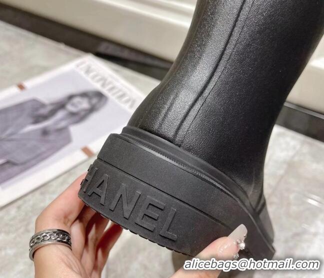 Good Quality Chanel Rubber Rain Boots Black 022260