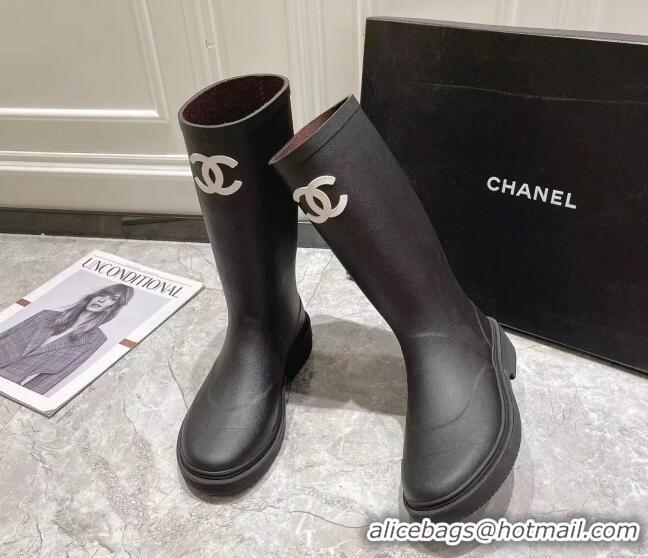 Good Quality Chanel Rubber Rain Boots Black 022260