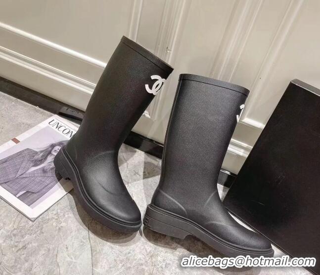 Good Quality Chanel Rubber Rain Boots Black 022260