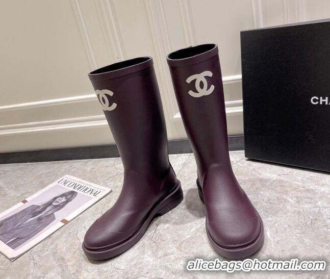 Grade Chanel Rubber Rain Boots Purple 022261