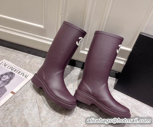 Grade Chanel Rubber Rain Boots Purple 022261