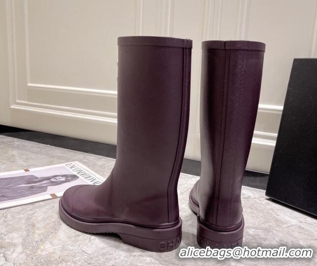 Grade Chanel Rubber Rain Boots Purple 022261