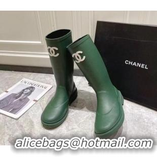 Unique Style Chanel Rubber Rain Boots Green 022262