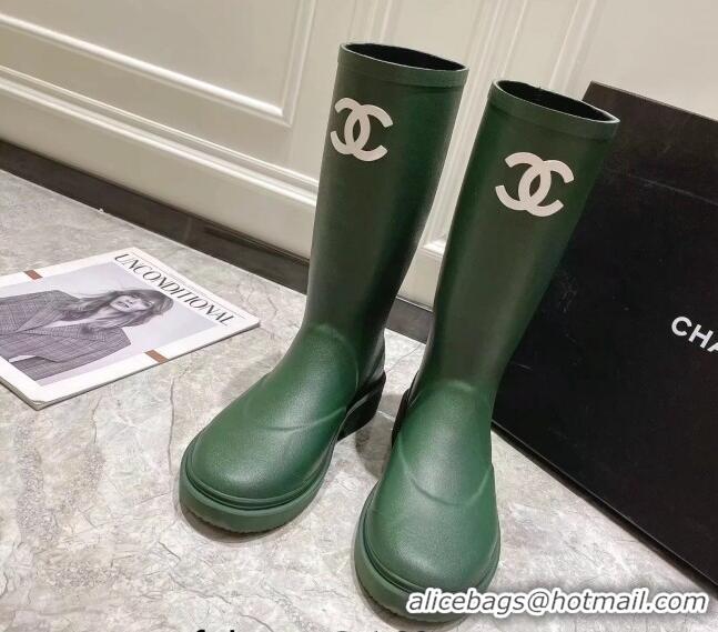 Unique Style Chanel Rubber Rain Boots Green 022262