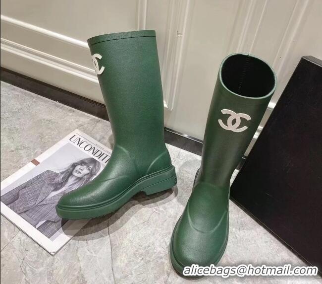 Unique Style Chanel Rubber Rain Boots Green 022262