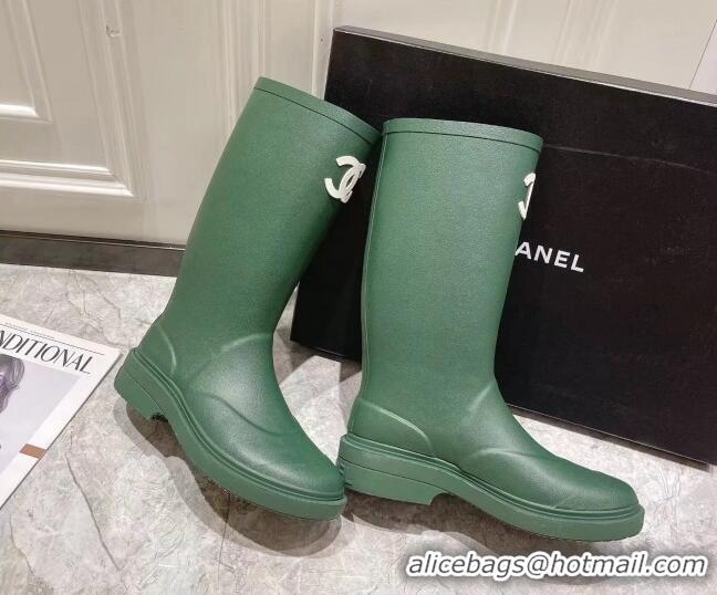 Unique Style Chanel Rubber Rain Boots Green 022262