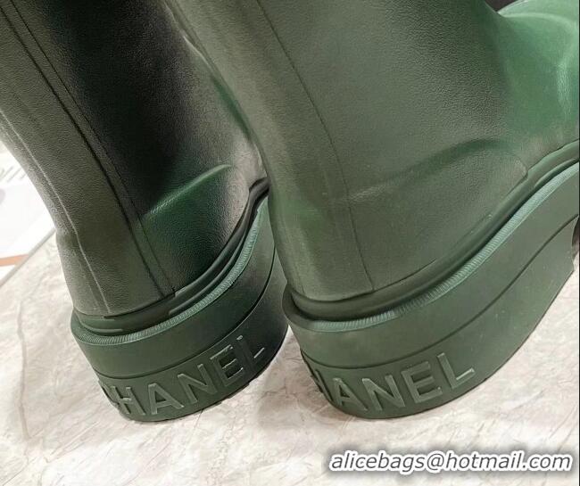 Unique Style Chanel Rubber Rain Boots Green 022262