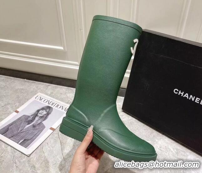 Unique Style Chanel Rubber Rain Boots Green 022262