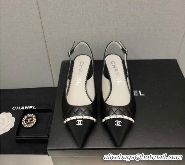 Durable Chanel Quilted Leather & Grosgrain Slingback Pumps 4.5cm with Chain G39643 Black 022263