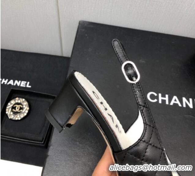 Durable Chanel Quilted Leather & Grosgrain Slingback Pumps 4.5cm with Chain G39643 Black 022263