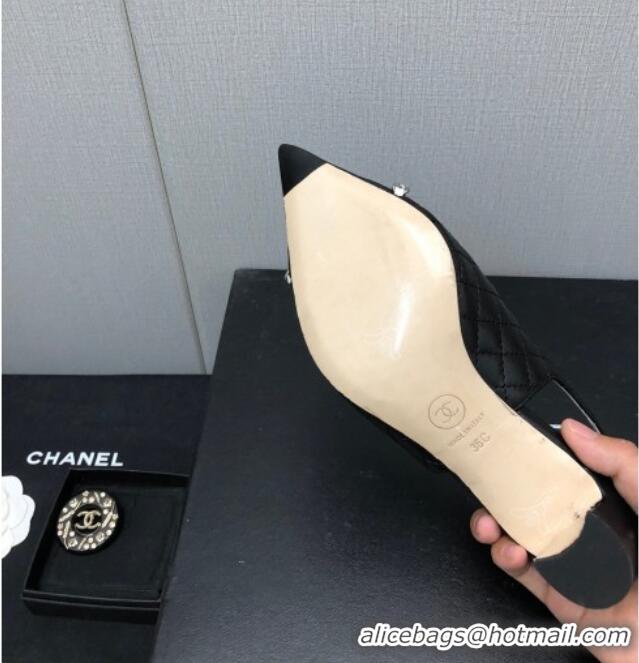 Durable Chanel Quilted Leather & Grosgrain Slingback Pumps 4.5cm with Chain G39643 Black 022263