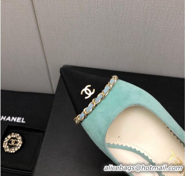 Grade Quality Chanel Suede & Grosgrain Slingback Pumps 4.5cm with Chain G39643 Light Green 022270