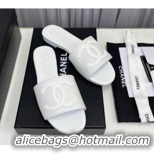 Low Cost Chanel CC Flat Slide Sandals White 022281