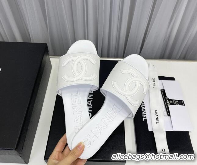 Low Cost Chanel CC Flat Slide Sandals White 022281