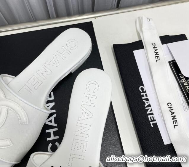 Low Cost Chanel CC Flat Slide Sandals White 022281