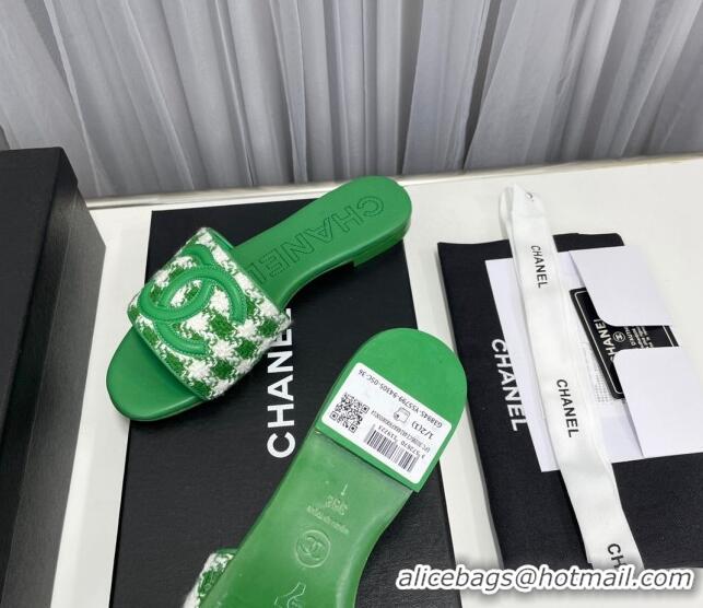 Best Price Chanel CC Flat Slide Sandals Green/White 022283