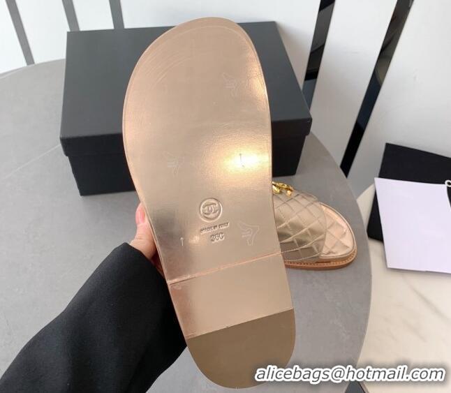 Low Price Chanel Quilted Leather Flat Slide Sandals with Stone CC Gold 022285