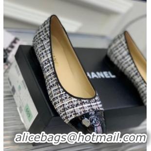 Stylish Chanel Tweed & Patent Leather Ballerinas Blue/Multicolor 0222896