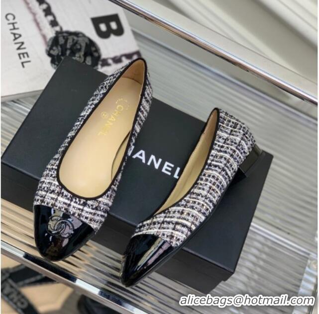 Stylish Chanel Tweed & Patent Leather Ballerinas Blue/Multicolor 0222896