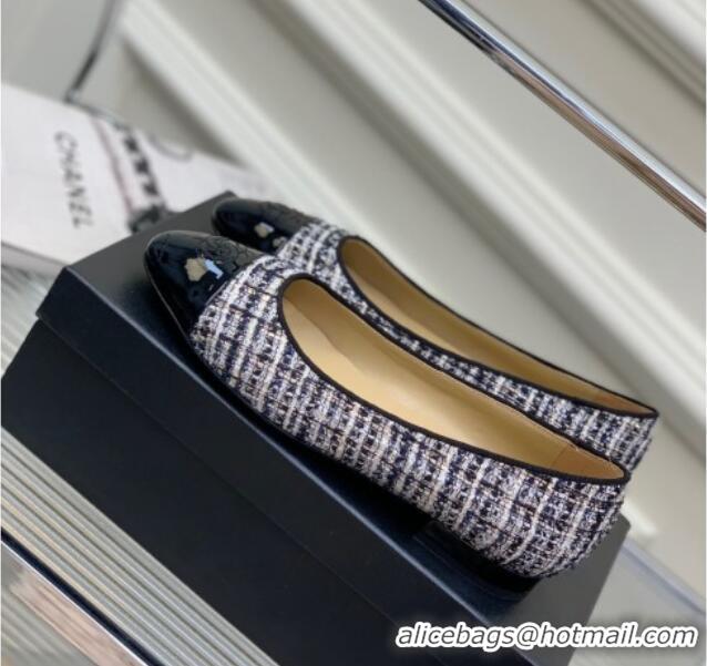 Stylish Chanel Tweed & Patent Leather Ballerinas Blue/Multicolor 0222896