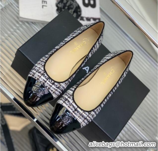 Stylish Chanel Tweed & Patent Leather Ballerinas Blue/Multicolor 0222896