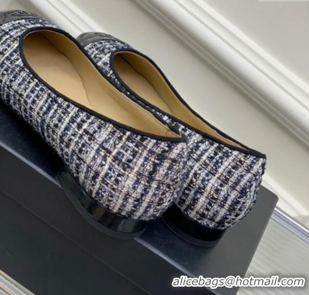 Stylish Chanel Tweed & Patent Leather Ballerinas Blue/Multicolor 0222896