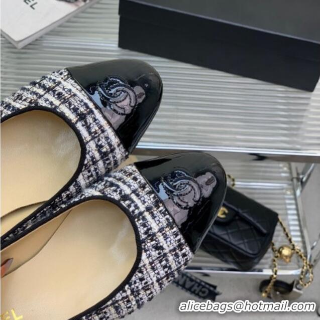 Stylish Chanel Tweed & Patent Leather Ballerinas Blue/Multicolor 0222896