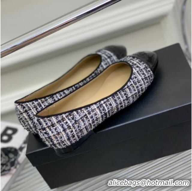 Stylish Chanel Tweed & Patent Leather Ballerinas Blue/Multicolor 0222896