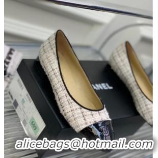 Good Quality Chanel Tweed & Patent Leather Ballerinas Light Pink 0222898