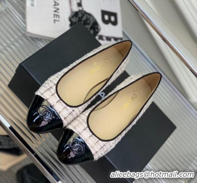 Good Quality Chanel Tweed & Patent Leather Ballerinas Light Pink 0222898