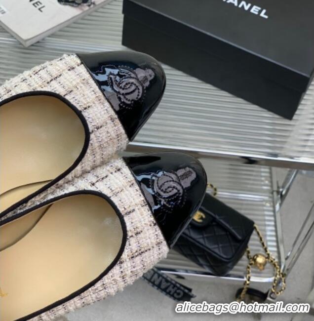 Good Quality Chanel Tweed & Patent Leather Ballerinas Light Pink 0222898