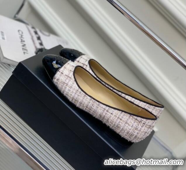 Good Quality Chanel Tweed & Patent Leather Ballerinas Light Pink 0222898