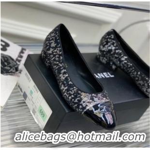 Best Grade Chanel Glitter & Patent Leather Ballerinas Silver/Black 222899